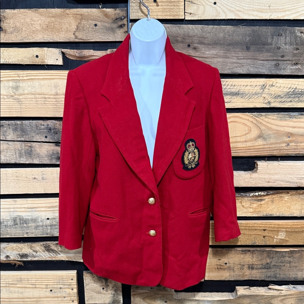Vintage Field Manor Crested Red Wool/Cashmere Blend Blazer With Gold‎ Buttons 8P